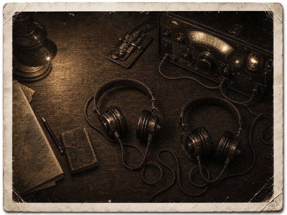 Field radio station with two sets of headphones